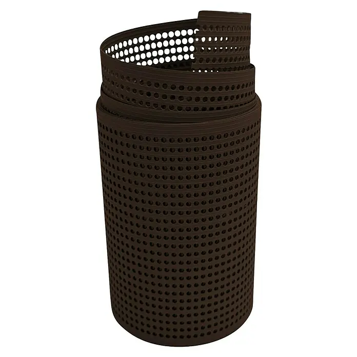zaun|zu Sichtschutzstreifen Rille Gelocht 30% PP - 2,55 m x 19 cm x 0,1 cm, Braun - Braune, perforierte Matte aufgerollt, ideal für rutschfeste Böden in Feuchträumen wie Duschen oder Schwimmbädern.