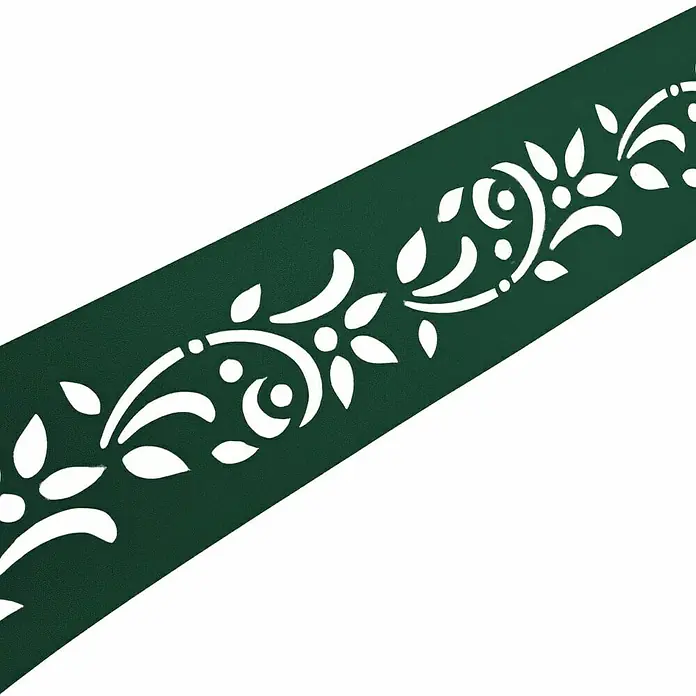 zaun|zu Sichtschutzstreifen Premium Floral Dekor 1 - 2,55 m x 19 cm x 0,1 cm, Grün - Dekoratives, grünes Zierband mit einem floralen, weißen Muster, ideal zur individuellen Gestaltung und Verzierung von Oberflächen und Projekten.