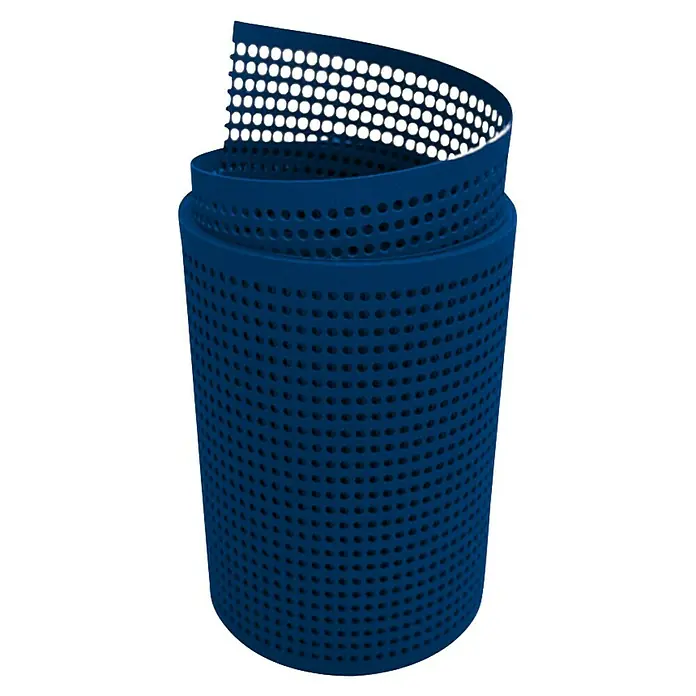 zaun|zu Sichtschutzstreifen Premium Gelocht - 2,55 m x 19 cm x 0,1 cm, Enzianblau - Ein blaues, zylinderförmiges Produkt mit vielen kleinen Löchern und einer aufgerollten Oberseite, ideal für verschiedene Anwendungen.
