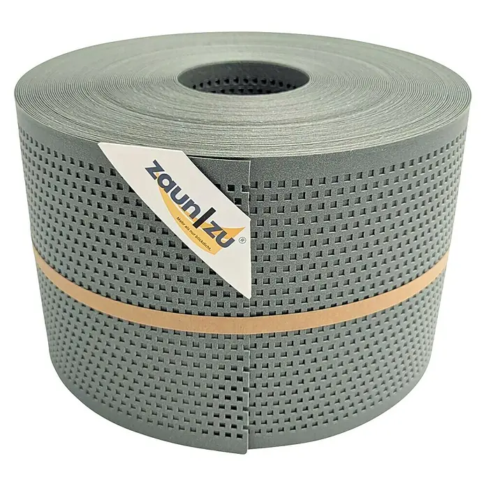 zaun|zu Sichtschutzstreifen Polyal Eco Quadratisch Gelocht - 50 m x 19 cm x 0,1 cm, Salbei - Zaunblende auf Rolle mit Etikett und Gummiband. Blickdichte Zaunfolie für mehr Privatsphäre und Windschutz im Garten oder auf dem Balkon.