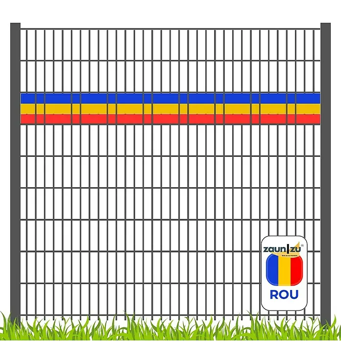zaun|zu Sichtschutzstreifen Rumänien - 2,55 m x 19 cm x 0,1 cm, Blau/Gelb/Rot, Schmal - Metallzaun mit rumänischer Flagge, ideal für Grundstückssicherheit und stilvolle Abgrenzung. Robuste Konstruktion und langlebig.
