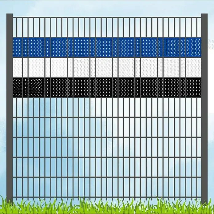 zaun|zu Sichtschutzstreifen Vereinsfarben - 19 x 0,1 cm, Blau-Weiß-Schwarz (Volle Breite), Gelocht - Metallzaun mit farbigen Bändern in den estnischen Nationalfarben. Ideal als Sichtschutz und Dekoration für Gärten.