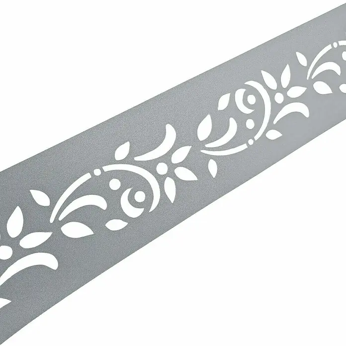 zaun|zu Sichtschutzstreifen Premium Floral Dekor 1 - 2,55 m x 19 cm x 0,1 cm, Fenstergrau - Dekorativer grauer Wandtattoo-Bordüre mit floralem Muster für stilvolle Akzente im Raum.