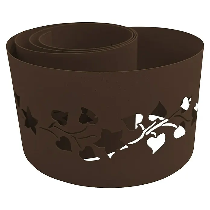 zaun|zu Sichtschutzstreifen Premium - 19 x 0,1 cm, Braun, Florales Design - Brauner Pflanzkübel mit spiralförmigem Design und ausgeschnittenem Blattmuster für den Garten. Eine stilvolle Gartendekoration.