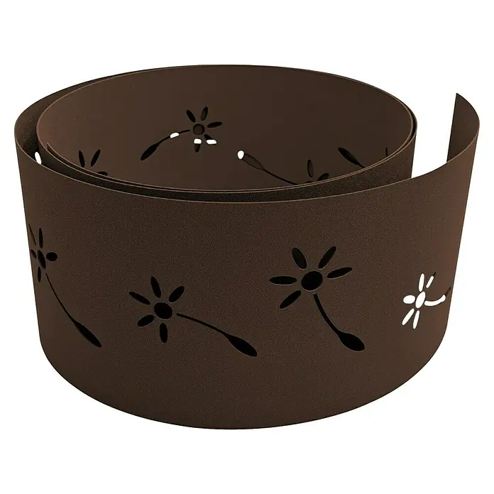 zaun|zu Sichtschutzstreifen Premium Pusteblumen Design - 2,55 m x 19 cm x 0,1 cm, Braun - Braune Rasenkante mit ausgeschnittenen Blumenmustern. Ideal zur stilvollen Gartengestaltung und Beetbegrenzung.