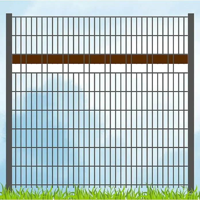 zaun|zu Sichtschutzstreifen Akzentstreifen Vereinsfarben - 2,55 m x 0,1 cm x 19 cm, Braun/Weiß, Schmal - Ein Zaun mit einer braunen Leiste in der Mitte, der für Privatsphäre und Sicherheit sorgt. Perfekt für Gärten und Grundstücke.