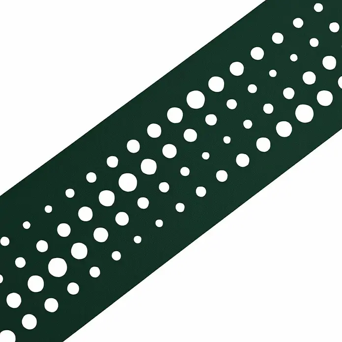 zaun|zu Sichtschutzstreifen Premium - 19 x 0,1 cm, Grün, Pulse - Dunkelgrünes Band mit weißen Punkten unterschiedlicher Größe, das diagonal über einen weißen Hintergrund verläuft.