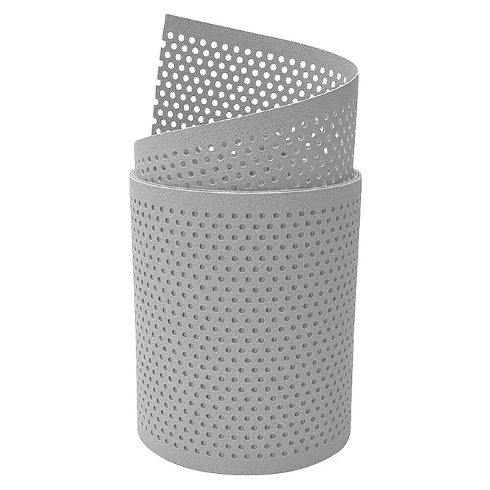 zaun|zu Sichtschutzstreifen Premium Gelocht 20% - 2,55 m x 19 cm x 0,1 cm, Lichtgrau - Grauer, perforierter Gürtel, der sich spiralförmig aufrollt. Ein stilvolles und flexibles Modeaccessoire.