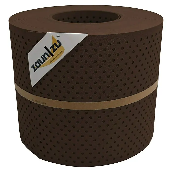 zaun|zu Sichtschutzstreifen Premium Gelocht 15% - 26 m x 19 cm x 0,1 cm, Braun - Rollzaun Zaunblende in Braun mit kleinen Löchern und Zaun|Zu Etikett. Schützt Ihre Privatsphäre stilvoll und ist einfach zu montieren.