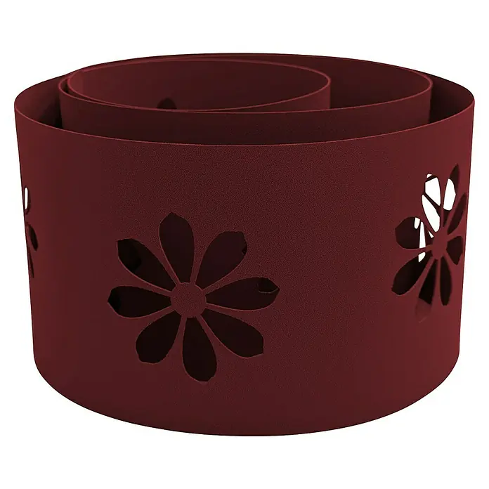 zaun|zu Sichtschutzstreifen Premium - 19 x 0,1 cm, Bordeaux, Sonnenblumen- Design - Dekorative Pflanzgefäß-Spirale in Burgunderrot mit ausgestanzten Blumenmustern, ideal für Innen- und Außenbereiche.