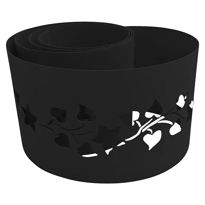 zaun|zu Sichtschutzstreifen Premium - 19 x 0,1 cm, Schwarz, Florales Design - Schwarzer Pflanzkübel mit ausgeschnittenem Blattmuster. Das gewickelte Design verleiht ihm eine einzigartige Note für Pflanzenliebhaber.