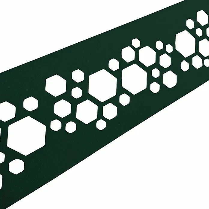 zaun|zu Sichtschutzstreifen Premium Hexagon Dekor - 2,55 m x 19 cm x 0,1 cm, Grün - Abstrakte grüne Platte mit stilvollem Hexagonmuster, ideal für moderne Raumgestaltung und architektonische Details.