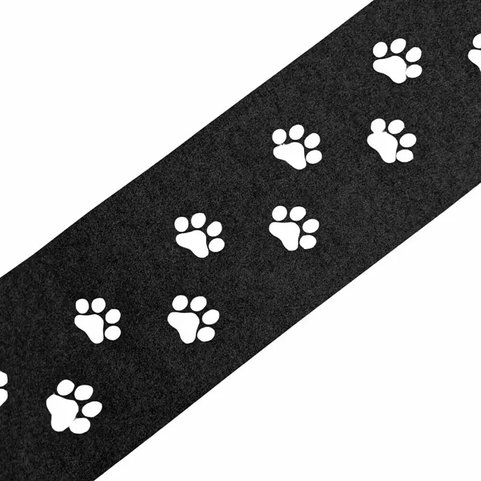 zaun|zu Sichtschutzstreifen Dekor Tapsi - 2,6 m x 19 cm x 0,2 cm, Schwarzgrau - Schwarzes Textilband mit weißen Pfotenabdrücken, perfekt für Tierliebhaber oder kreative DIY-Projekte. Vielseitig einsetzbar für Dekorationen und Bastelarbeiten.