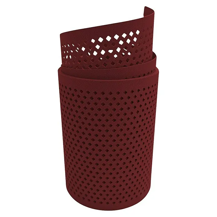 zaun|zu Sichtschutzstreifen Premium Gelocht Diamant - 2,55 m x 19 cm x 0,1 cm, Bordeauxrot - Nahaufnahme eines burgunderroten, perforierten Lenkerbands für Fahrräder, gerollt für Griffigkeit und Komfort.