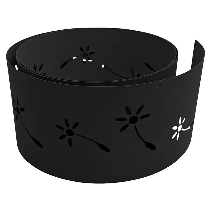 zaun|zu Sichtschutzstreifen Premium Pusteblumen Design - 2,55 m x 19 cm x 0,1 cm, Tiefschwarz - Ein dekoratives, schwarzes Windlichtband mit floralen Ausschnitten, das eine stimmungsvolle Atmosphäre erzeugt. Ideal für gemütliche Abende im Garten oder auf der Terrasse.