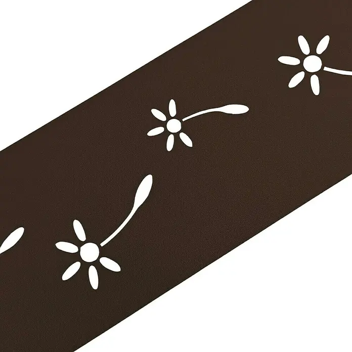 zaun|zu Sichtschutzstreifen Premium Pusteblumen Design - 2,55 m x 19 cm x 0,1 cm, Braun - Nahaufnahme eines braunen Streifens mit weißem Blumendesign, der eine elegante und natürliche Ästhetik bietet.