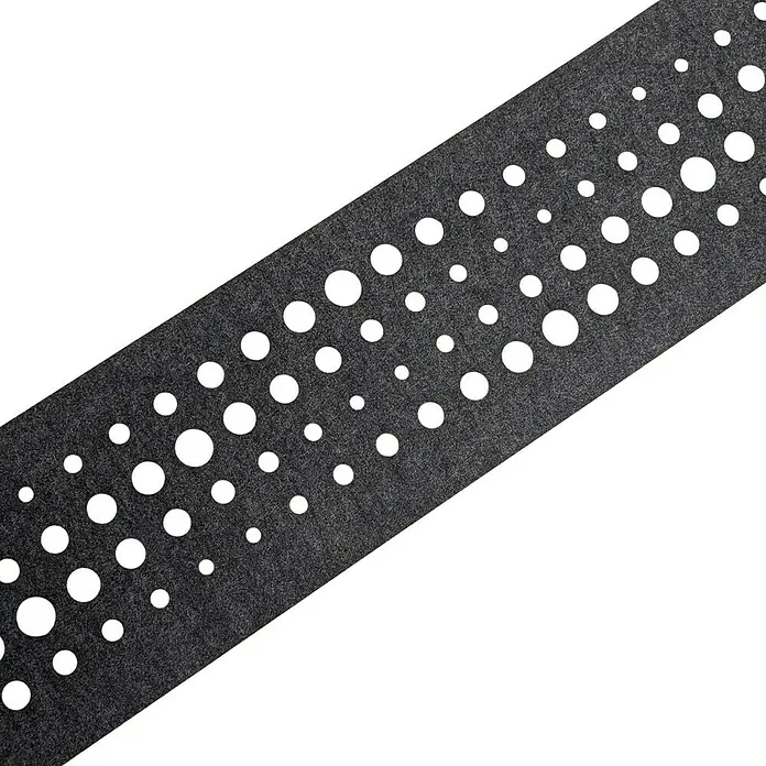 zaun|zu Sichtschutzstreifen Design Pulse - 2,6 m x 19 cm x 0,2 cm, Schwarzgrau - Dunkelgrauer Stoff mit einem Muster aus unterschiedlich großen, weißen Punkten. Es ist ein modernes und grafisches Design.