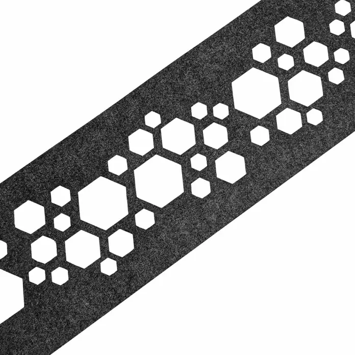 zaun|zu Sichtschutzstreifen Design Hexagon - 2,6 m x 19 cm x 0,2 cm, Anthrazit - Dekoratives, graues Filzband mit sechseckigen Aussparungen in verschiedenen Größen. Ideal für DIY-Projekte und als Akzent in der Dekoration.