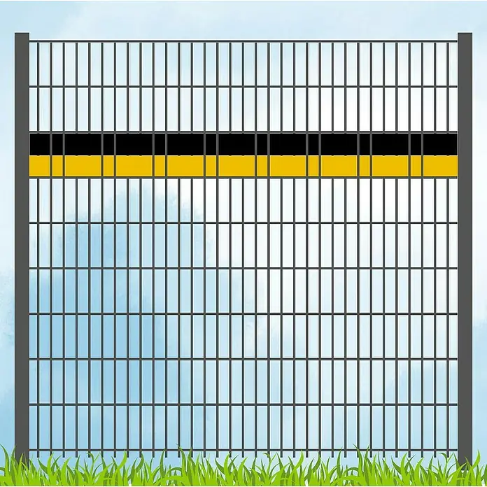 zaun|zu Sichtschutzstreifen Vereinsfarben - 19 x 0,1 cm, Schwarz-Gelb - Bild eines Doppelstabmattenzauns mit Streifen. Ideal zur Abgrenzung und als Sichtschutz.