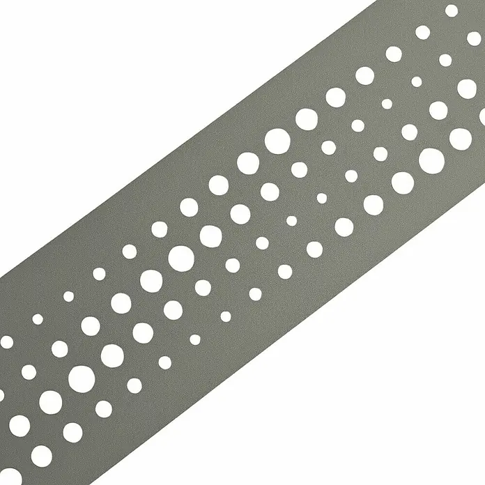 zaun|zu Sichtschutzstreifen Premium - 19 x 0,1 cm, Steingrau, Pulse - Graues belüftetes Band mit weißen Perforationen in verschiedenen Größen.