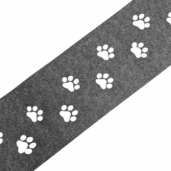 zaun|zu Sichtschutzstreifen Dekor Tapsi - 2,6 m x 19 cm x 0,2 cm, Hellgrau - Grauer Teppich mit weißen Pfotenabdrücken. Dieser Teppich ist nicht nur weich, sondern fängt auch Schmutz und Nässe auf, damit Ihr Boden sauber bleibt.