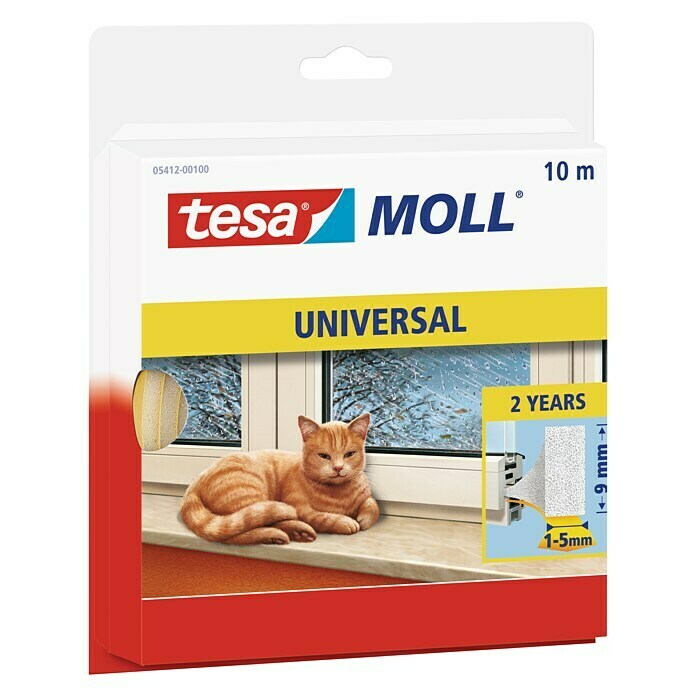 Tesa MOLL Schaumstoffdichtung UniversalWeiß, 10 m x 9 mm x 6 mm, Geeignet für: Spaltenbreiten 1 - 5 mm Front View