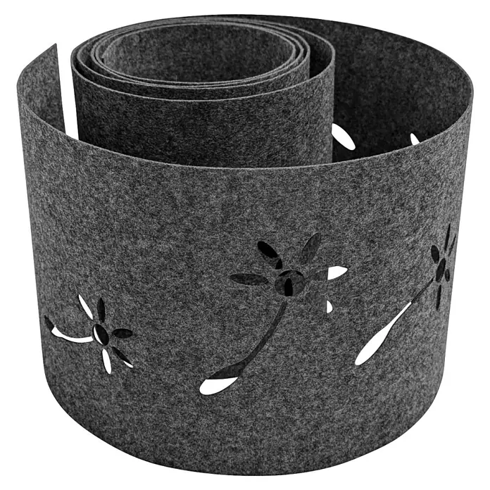 zaun|zu Sichtschutzstreifen Design Pusteblume - 2,55 m x 19 cm x 0,2 cm, Anthrazit - Graue, gerollte Filzmatte mit ausgeschnittenen Blumenmotiven, die sowohl dekorativ als auch funktionell ist. Ideal als Tischläufer oder Wanddekoration.