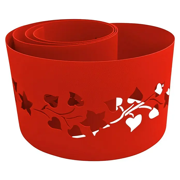 zaun|zu Sichtschutzstreifen Premium - 19 x 0,1 cm, Rot, Florales Design - Roter Pflanztopf mit Blattmuster. Dieser Übertopf ist perfekt für Ihre Lieblingspflanzen und verleiht Ihrem Zuhause einen Hauch von Farbe.