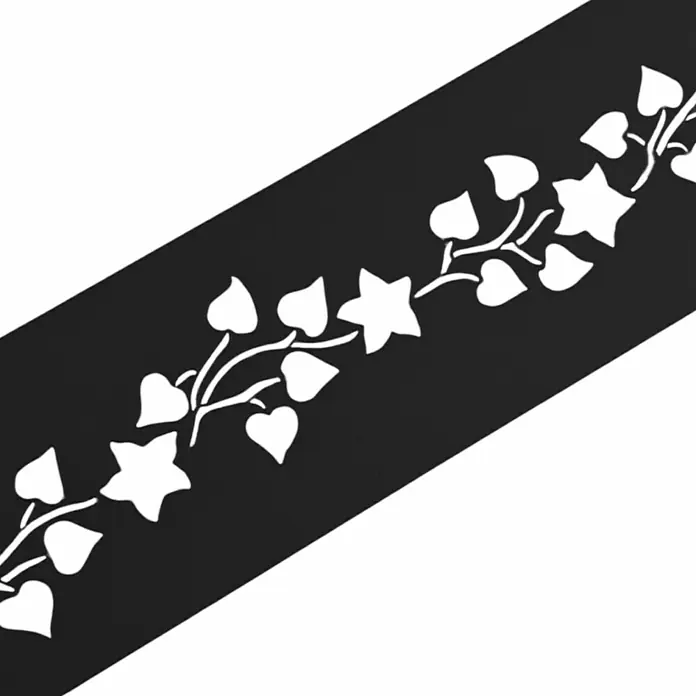 zaun|zu Sichtschutzstreifen Premium - 19 x 0,1 cm, Schwarz, Florales Design - Dekoratives Design mit einem diagonalen schwarzen Streifen, verziert mit einem weißen Efeu-Muster, das eine elegante Note verleiht.