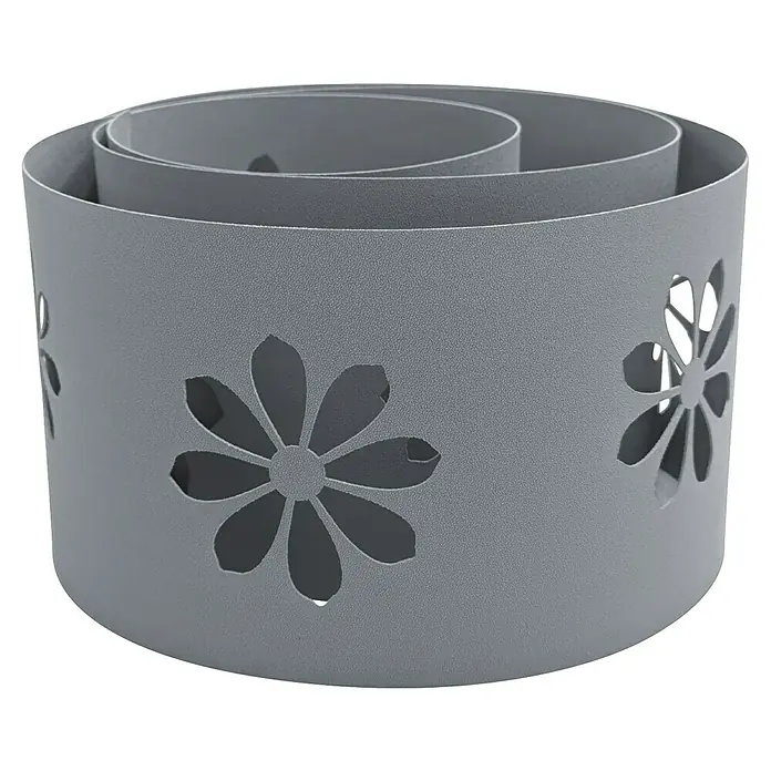 zaun|zu Sichtschutzstreifen Premium - 19 x 0,1 cm, Fenstergrau, Sonnenblumen- Design - Dekorative graue Metall-Pflanzgefäß mit ausgestanzten Blumenmustern, die einen modernen und stilvollen Akzent setzt.