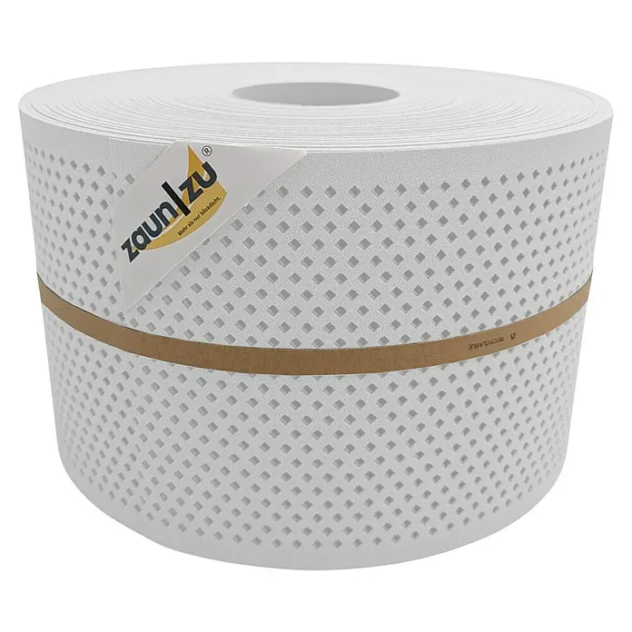 zaun|zu Sichtschutzstreifen Premium Gelocht Diamant - 50 m x 19 cm x 0,1 cm, Weiß transluzent - Die Zaunblende von Zaun|Zu auf der Rolle. Die Blickschutz-Zaunplane ist aus recycelbarem Material und lässt sich einfach anbringen.