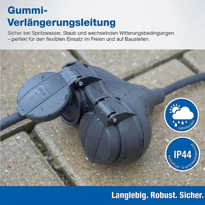 as-schwabe Verlängerungskabel H05RR-F 3G1,5 - 5 m, Schwarz, IP44, H05RR-F - Gummiverlängerungskabel, robust und sicher für den Außenbereich, geschützt vor Spritzwasser und Staub, ideal für flexible Einsätze auf Baustellen.