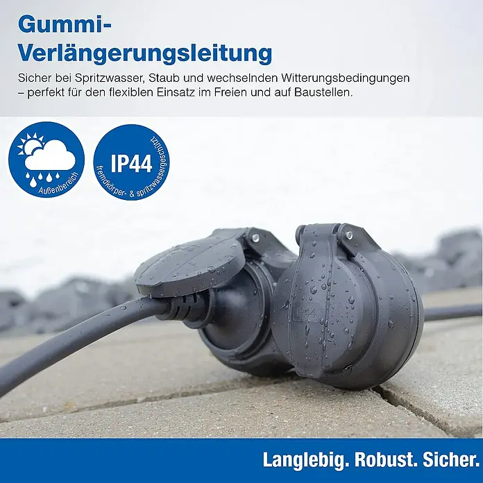as-schwabe Verlängerungskabel H05RR-F 3G1,5 - 5 m, Schwarz, IP44, H05RR-F - Gummiverlängerungskabel für den Außenbereich, sicher vor Spritzwasser und Staub, ideal für Baustellen. Langlebig, robust und sicher.