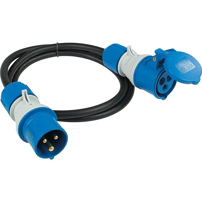 as-schwabe Verlängerungskabel H07RN-F 3G2,5 - 1,5 m, Schwarz, IP44, H07RN-F - Dreiphasen-Verlängerungskabel mit blauem Stecker und Kupplung, ideal für den Einsatz im Freien oder in der Industrie.