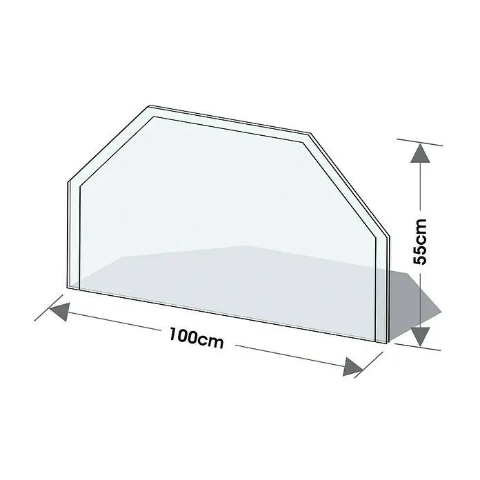 Lienbacher Vorlegeplatte - 100 x 55 cm, Sechseckig - Abbildung einer Duschabtrennung mit den Maßen 100cm Breite und 55cm Höhe. Das Glas ist klar und der Rahmen ist schlicht gehalten.