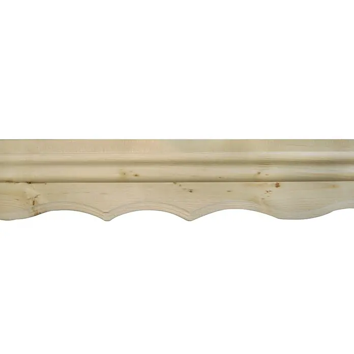 Zierblende - Fichte/Tanne, 1.480 x 90 x 14 mm - Geschnitztes Holzprofil mit dekorativen Wellenlinien, ideal für Möbelbau und Innenausbau. Natürliches Holz für vielfältige Gestaltungsmöglichkeiten.