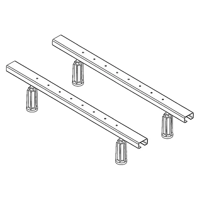 Ottofond Badewannenfuß - 2 Stk., Höhenverstellung: 110 mm - 180 mm - Die Abbildung zeigt ein Set aus zwei verstellbaren Bettrahmenstützen aus Metall mit Montagelöchern zur Befestigung des Bettes.