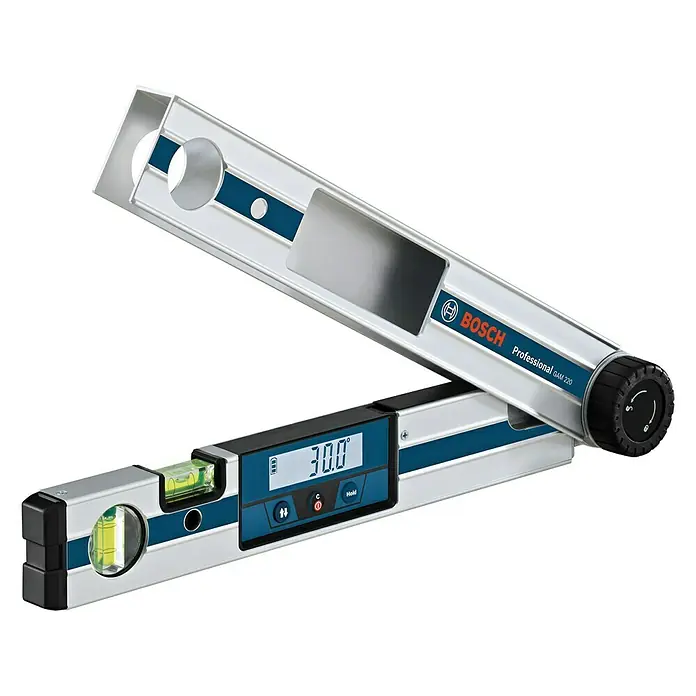 Bosch Professional Digitaler Winkelmesser GAM 220 - Messbereich: 0 - 220 ° - Bosch GAM 220 Professional Digitaler Winkelmesser mit zwei integrierten Libellen zur präzisen Winkelmessung.