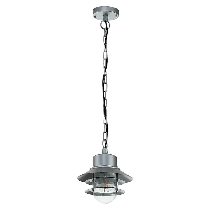 Elstead Pendelleuchte Copenhagen - 60 W, L x B x H: 22 x 22 x 37,5 cm, Silber, E27 - Silberne Hängeleuchte mit Kettenaufhängung und einem maritimen Design, perfekt für den Außenbereich und stilvolle Beleuchtung.