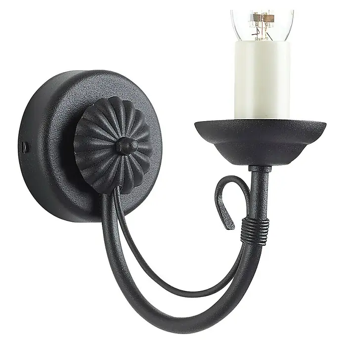 Elstead Wandleuchte Chartwell - 60 W, L x B x H: 21 x 9,2 x 10 cm, Schwarz, E14, Anzahl Leuchtmittel: 1 Stk. - Schwarze Wandleuchte im rustikalen Stil mit dekorativen Details und einer Glühbirne. Perfekt für stimmungsvolle Beleuchtung.