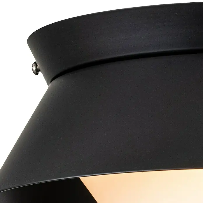 Elstead Deckenleuchte Bowtie - 40 W, L x B x H: 24,5 x 24,5 x 10,2 cm, Schwarz, E14 - Nahaufnahme einer schwarzen Deckenleuchte, die ein warmes Licht ausstrahlt und eine moderne Ästhetik präsentiert.