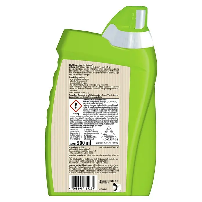 Compo Rasen-Moosfrei Herbistop - 500 ml - COMPO Rasen Moos-frei Herbistop, ein Herbizid zur gezielten Moosbekämpfung im Rasen, für einen gepflegten und moosfreien Garten.