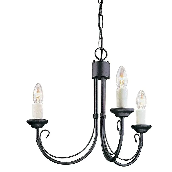 Elstead Kronleuchter Chartwell -  - Elegante schwarze Eisen-Hängeleuchte mit drei Kerzenlampen, die eine warme und einladende Atmosphäre schafft.