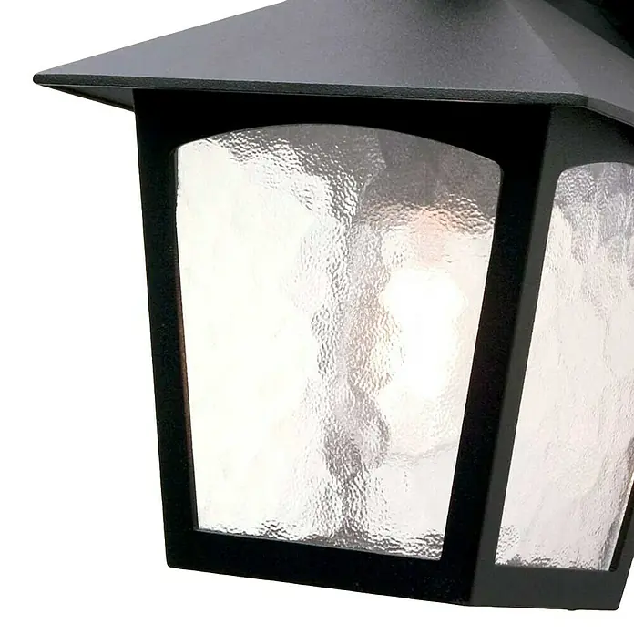 Elstead Außenwandleuchte York - 60 W, 22,5 x 31 x 31 cm, Schwarz, IP23 - Nahaufnahme einer schwarzen Außenleuchte mit strukturiertem Glas.
