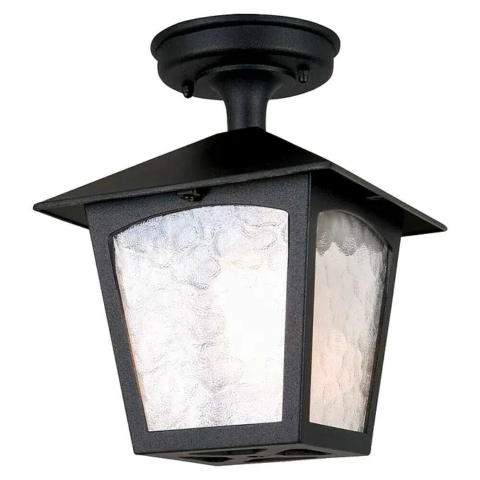 Elstead Außenleuchte York - 60 W, Farbe Gehäuse: Schwarz, 18,5 x 18,5 x 24,5 cm, Mit Leuchtmittel - Nahaufnahme einer schwarzen Außenleuchte mit texturiertem Glas. Ideal für die stilvolle Beleuchtung von Veranden und Eingängen.