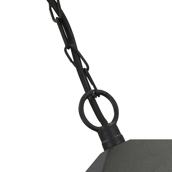 Elstead Pendelleuchte York - 60 W, Farbe Gehäuse: Schwarz, 18,5 x 18,5 x 39 cm, Ohne Leuchtmittel - Detailaufnahme einer schwarzen Pendelleuchte mit Kettenaufhängung, die ein modernes und industrielles Designelement hervorhebt.