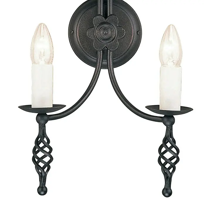 Elstead Wandleuchte Nori - 60 W, L x B x H: 15,5 x 26,5 x 40 cm, Schwarz, E14, Anzahl Leuchtmittel: 2 Stk. - Wandleuchte mit zwei Armen, geschwungenen Details und Kerzenlampen für eine stilvolle Beleuchtung. Das schwarze Finish sorgt für Eleganz.