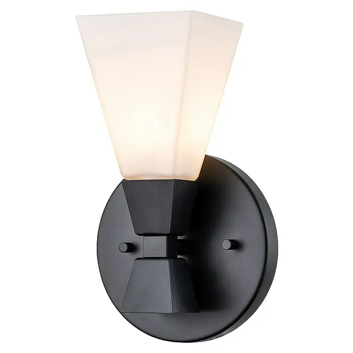 Elstead LED-Wandleuchte Bowtie - 3 W, L x B x H: 10,2 x 15,2 x 24,8 cm, Schwarz - Eine stilvolle Wandleuchte mit einem matten Glasschirm und einem schwarzen Metallgehäuse. Perfekt für modernes Ambiente.