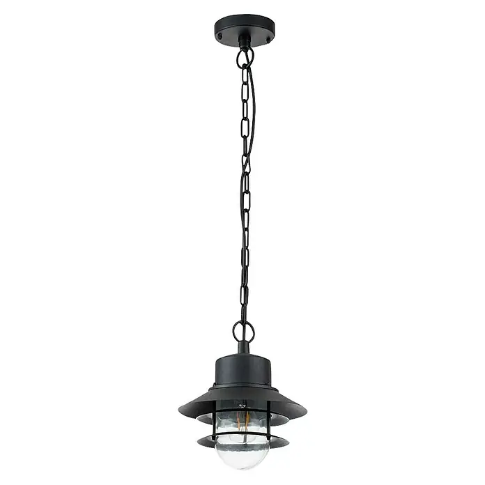 Elstead Pendelleuchte Copenhagen - 60 W, L x B x H: 22 x 22 x 37,5 cm, Schwarz, E27 - Elegante schwarze Hängeleuchte mit Kettenaufhängung, ideal für den Außenbereich oder zur stilvollen Beleuchtung von Innenräumen. Das Design verbindet Funktionalität mit Ästhetik.