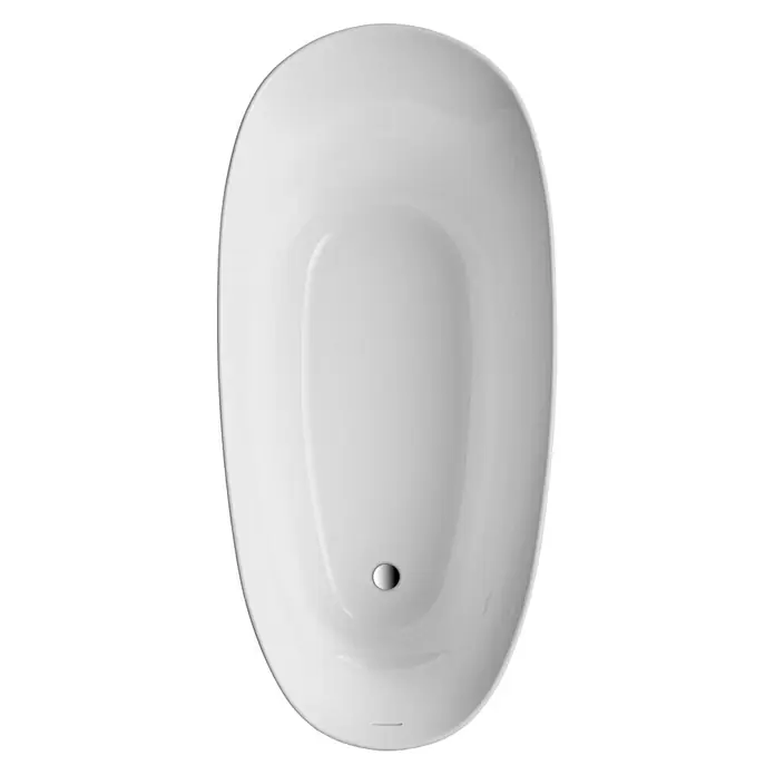 Ottofond Freistehende Badewanne Domani - L x B: 180 x 85 cm, Sanitäracryl, Rot/Weiß - Draufsicht auf eine ovale, freistehende Badewanne in Weiß, die eine moderne und elegante Badezimmergestaltung ermöglicht.